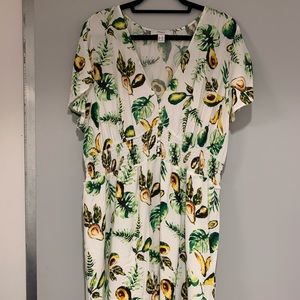 Avocado print dress v-neck button up dress